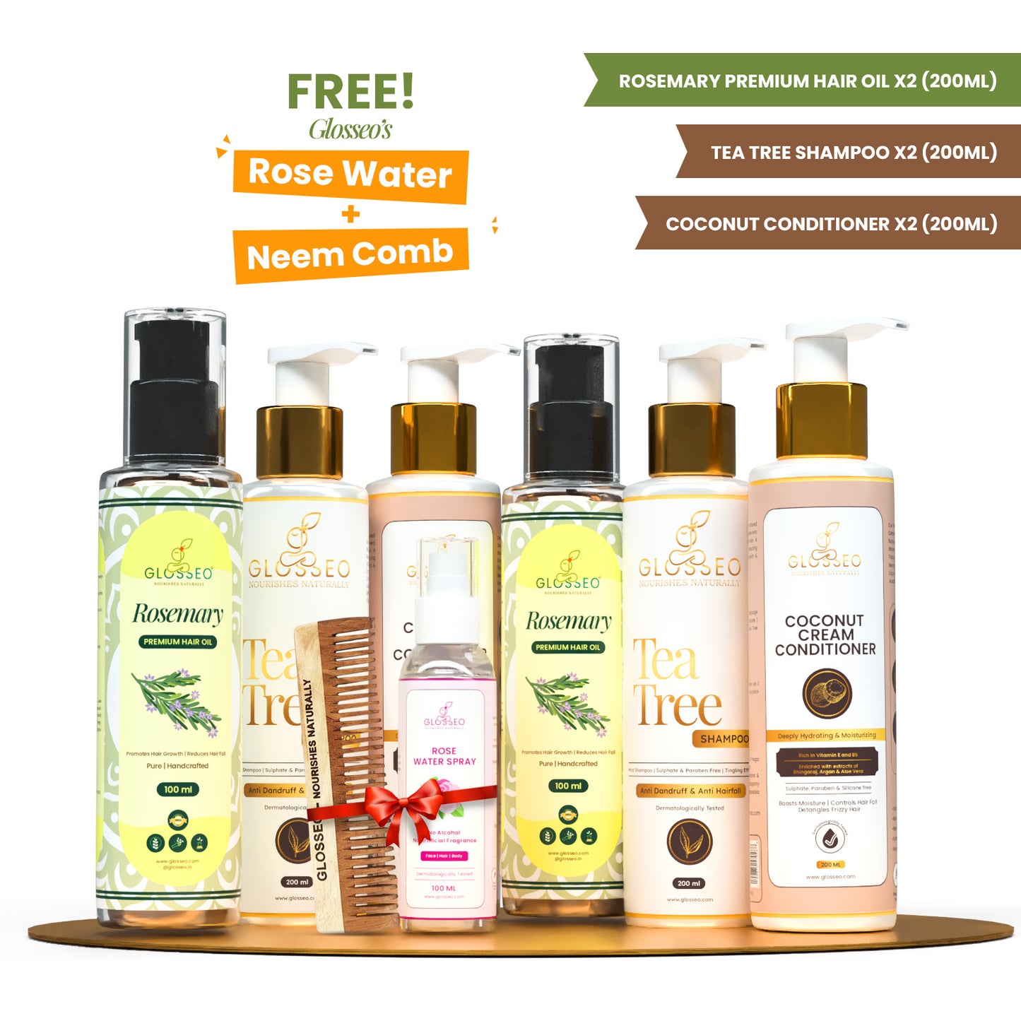 Hair Care Kit (Rosemary Premium Hair Oil - 200 ml + Tea Tree Shampoo - 200 ml + Coconut Cream Conditioner - 200 ml)