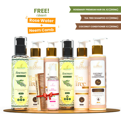 Hair Care Kit (Rosemary Premium Hair Oil - 200 ml + Tea Tree Shampoo - 200 ml + Coconut Cream Conditioner - 200 ml)
