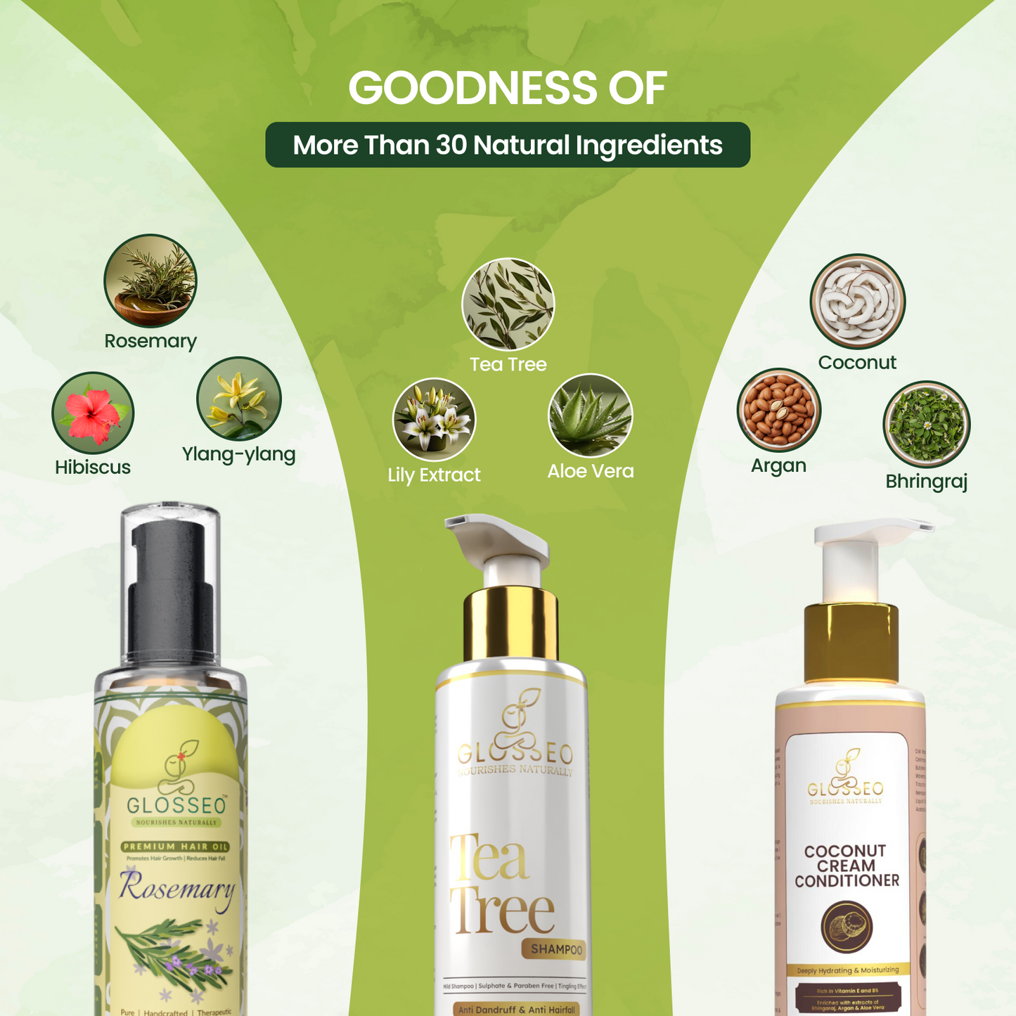 Rosemary Premium Hair Oil + Tea Tree Shampoo + Coconut Cream Conditioner