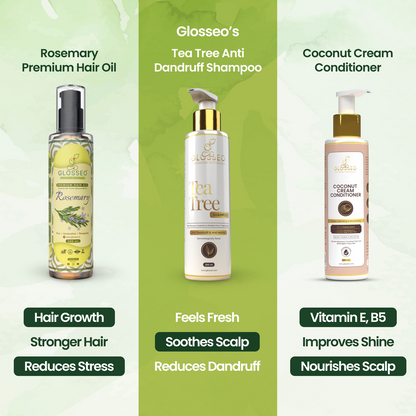 Rosemary Premium Hair Oil + Tea Tree Shampoo + Coconut Cream Conditioner