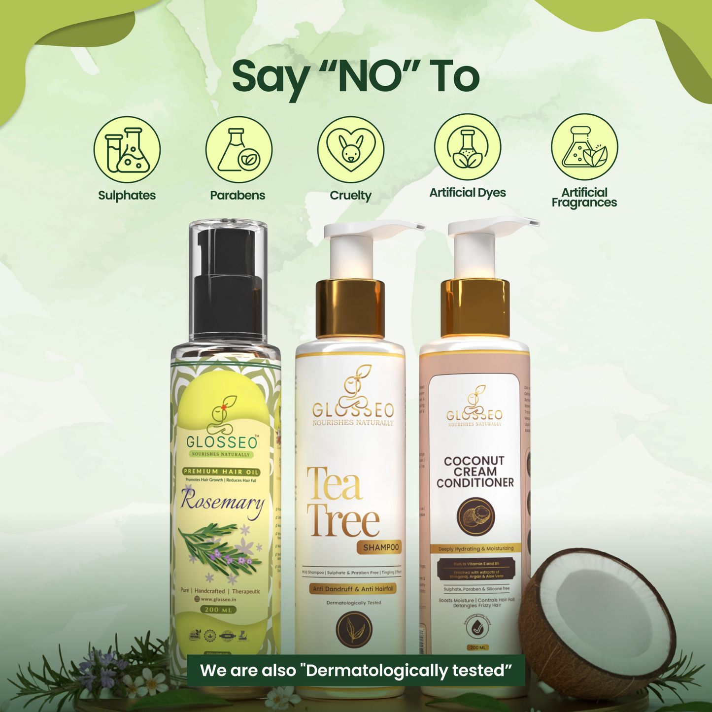 Rosemary Premium Hair Oil + Tea Tree Shampoo + Coconut Cream Conditioner