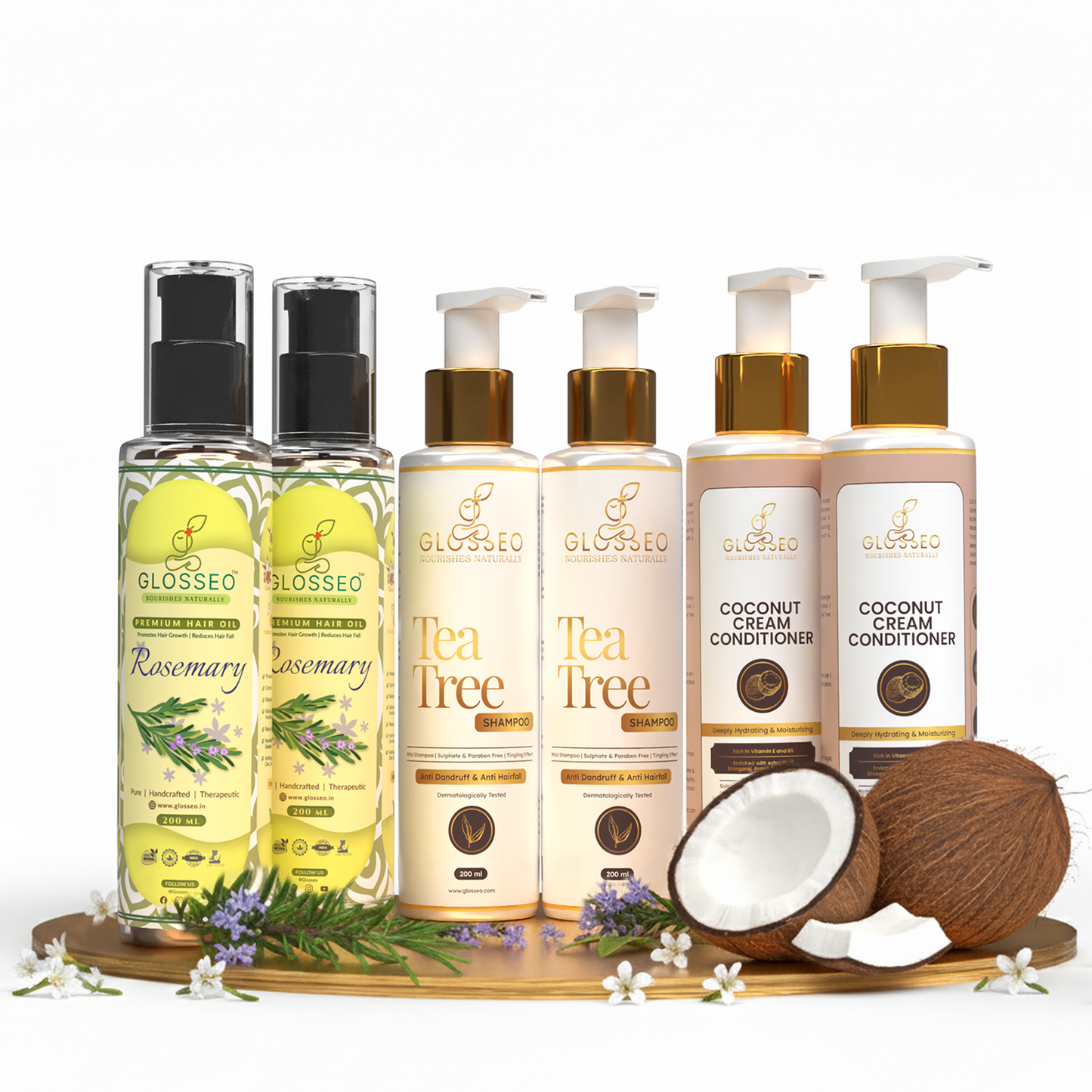 Rosemary Premium Hair Oil + Tea Tree Shampoo + Coconut Cream Conditioner