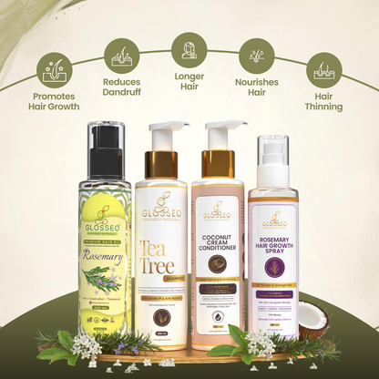 Rosemary Premium Hair Oil + Tea Tree Shampoo + Coconut Cream Conditioner + Rosemary Hair Growth Spray