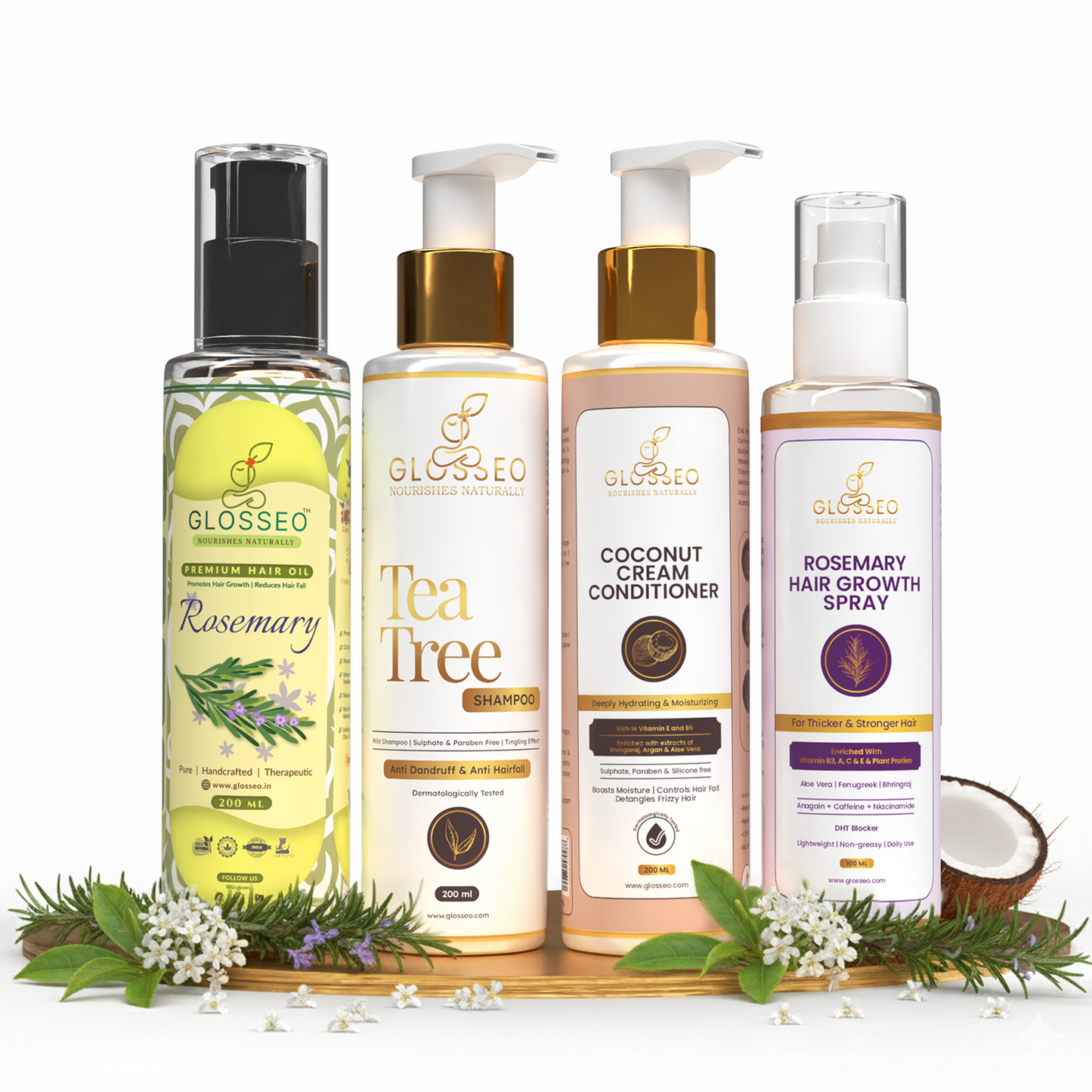 Rosemary Premium Hair Oil + Tea Tree Shampoo + Coconut Cream Conditioner + Rosemary Hair Growth Spray
