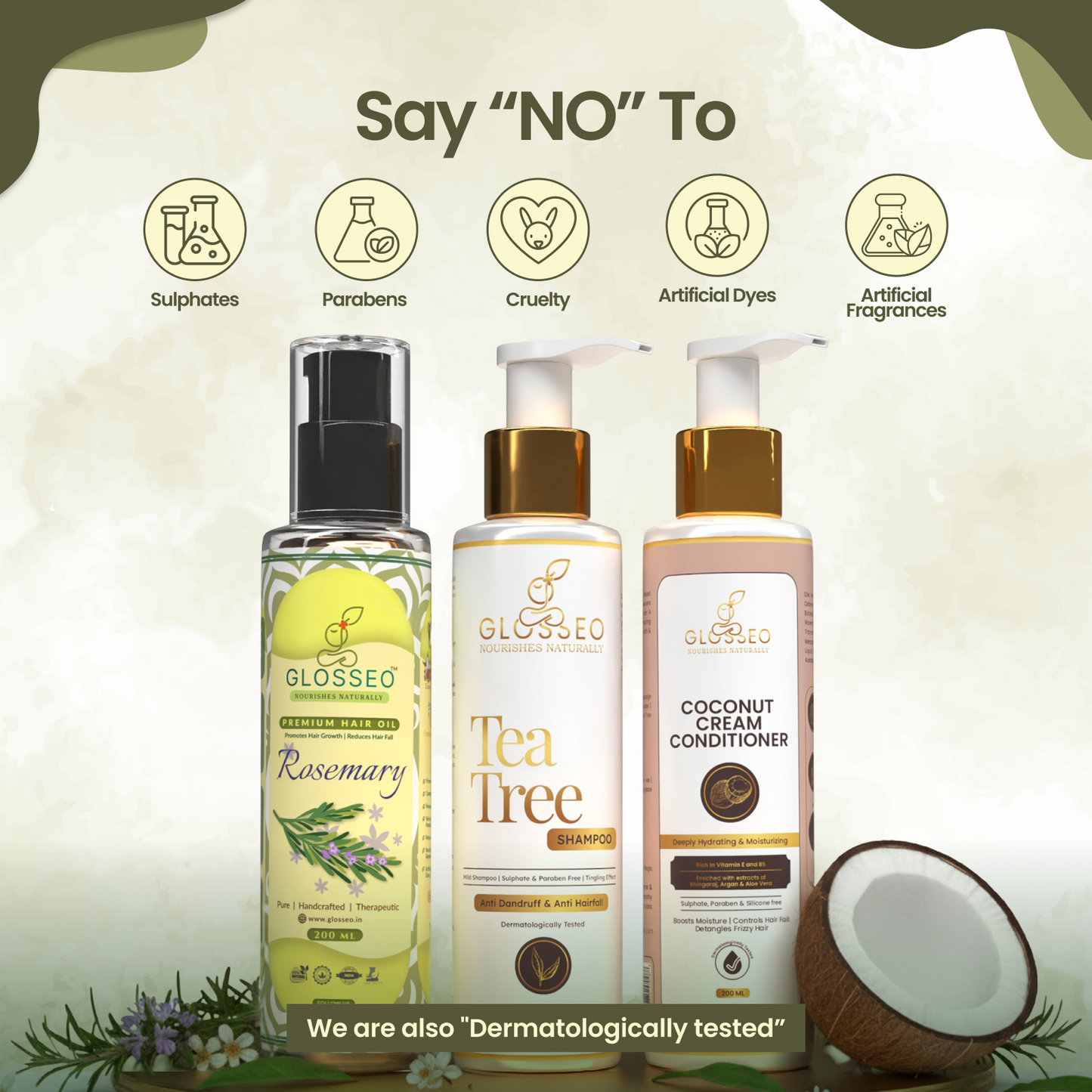 Rosemary Premium Hair Oil + Tea Tree Shampoo + Coconut Cream Conditioner + Rosemary Hair Growth Spray