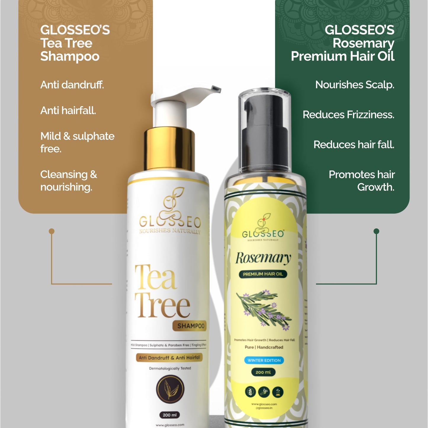 Rosemary Premium Hair Oil & Tea Tree Shampoo (Double Combo) - GLOSSEO#